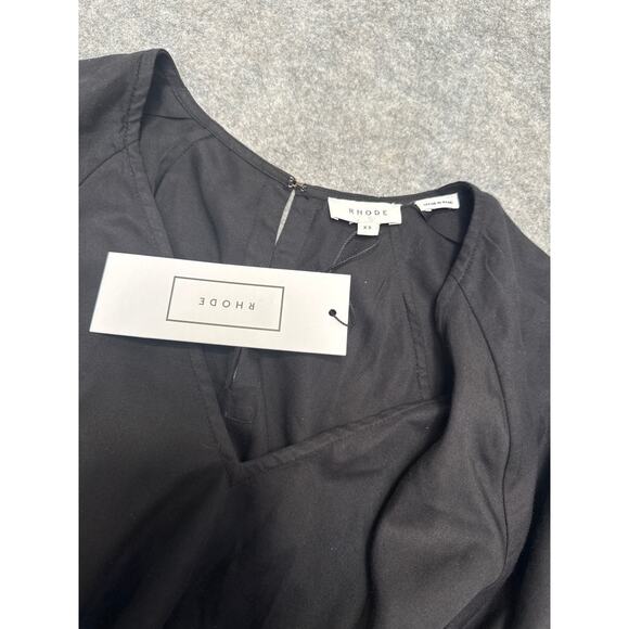 Rhode Olivia Black Smocked Waist Mini Dress XS NWT Long Sleeve Ruffle Hem - Picture 8 of 9